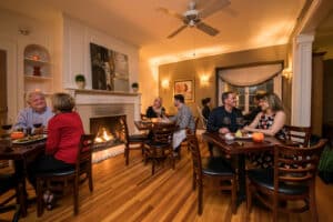 Dinner in a restaurant by the fireplace